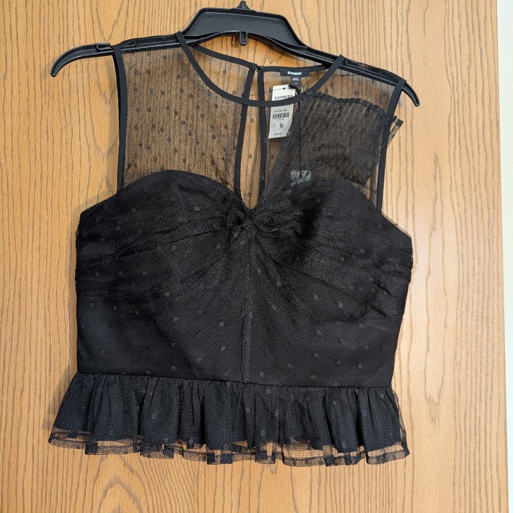 Polka Dot Twist Front Peplum Tank Black Express sleeveless